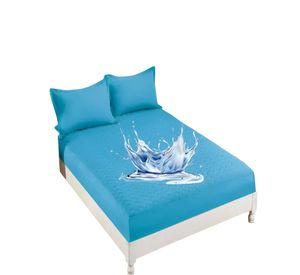 CUBRECOLCHON IMPERMEABLE PLAZA Y MEDIA COLOR CELESTE