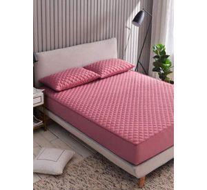 Cubrecolchón impermeable King + 02 fundas de almohada Rosado