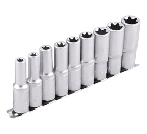 Juego Dados Hembra Torx Estrella Largos 1/2x9piezas Hoteche Plateado