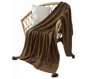 MANTA DE SOFÁ CON FLECOS DE SOGA 130CMX180CM COLOR MARRÓN