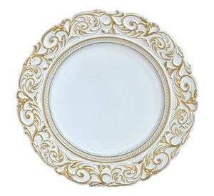 Set 3 Plato Blanco Borde Dorado Mesa Relieve Decorativo Jhn