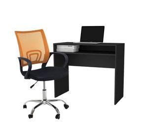 Set Escritorio Wengue Con Silla New York Negra y Naranjo