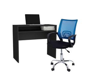 Combo Oficina 1 Escritorio Wengue + Silla New York Negra y Azul