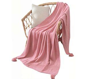 MANTA DE SOFÁ CON FLECOS DE SOGA 130CMX180CM COLOR ROSADO