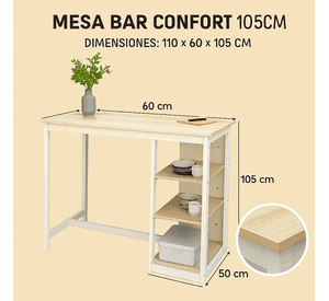 Bar Minimalista Confort de 105Cm Organizador y Escritorio