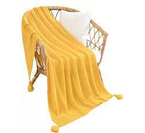MANTA DE SOFÁ CON FLECOS DE SOGA 130CMX180CM COLOR AMARILLO