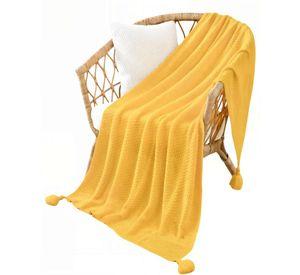 MANTA DE SOFÁ CON FLECOS DE SOGA 130CMX180CM COLOR AMARILLO