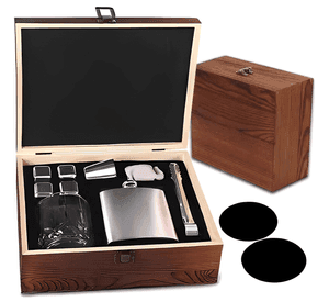 Set petaca con vasos, hielo en caja madera