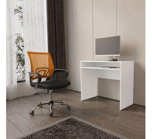 Combo Oficina 1 Escritorio Blanco + Silla New York Negra y Naranjo