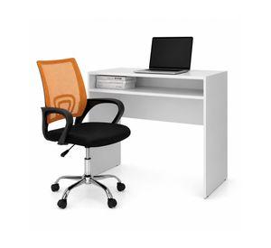 Combo Oficina 1 Escritorio Blanco + Silla New York Negra y Naranjo