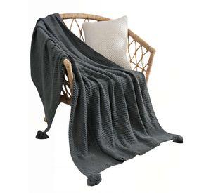 MANTA DE SOFÁ CON FLECOS DE SOGA 130CMX180CM COLOR GRIS