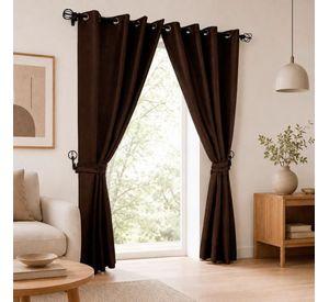 Set Cortina Blackout 6 Piezas Con Argolla Chocolate