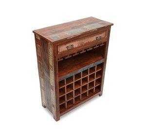 Cava Leh para botellas de vino y copas hecho de madera reciclada.