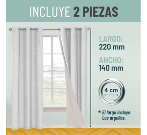 Cortina Blackout 100% 2 Paños 140x220cm Textura Lino Ivory