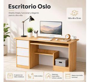 Escritorio Oslo Estilo Nórdico Con Cajones Y Repisa