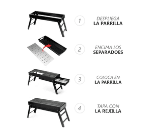 Parrilla De Carbón Portátil Plegable Acero Inoxidable Color Negro
