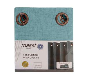 Set Cortina Masel B.O Lino Turquesa 140 x 225