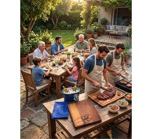 Set Asador Parrillero Tabla de Madera Cuchillos y Balde Metálico A2