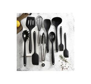 Set 10 Utensilios Cocina Silicona Antiadherente Negro