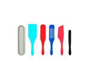 Set De 5 Utensilios De Silicona Mad Hungry Colores + Base