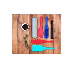 Set De 5 Utensilios De Silicona Mad Hungry Colores + Base