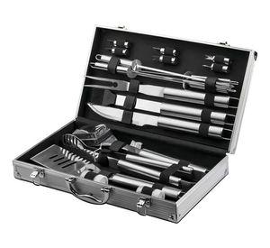 Set Parrillero Asado Barbacoa 18 Pcs En Maleta Kit Parrilla