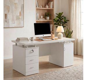 Escritorio Moderno Con Cajoneras 140x60x77cm Para Oficina Blanco