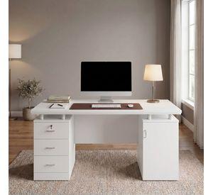 Escritorio Moderno Con Cajoneras 140x60x77cm Para Oficina Blanco