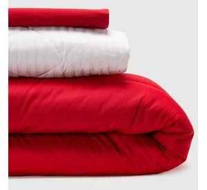 COMBO 4 PLUMON BICOLOR ROJO GRIS 1.5 PLAZAS