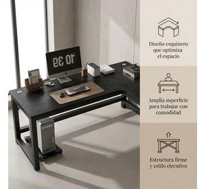 Escritorio Esquinero Forma L Base Metal Oficina 140x60x75cm Negro