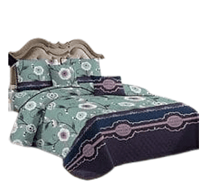 Cubrecama Quilt Verano 2 Plazas Menta Vintage crisantemos FLH-830
