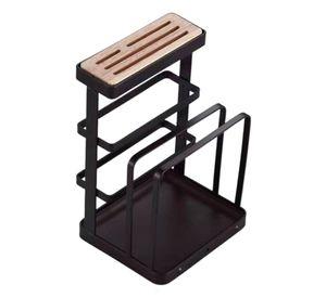 Soporte para tapas de ollas 2 en 1 estante para cuchillos negro