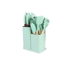 Set 19 Utensilios Juego De Cocina Silicona Antiadherentes Verde Claro