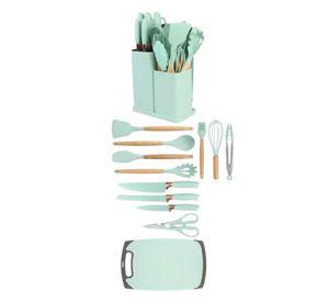 Set 19 Utensilios Juego De Cocina Silicona Antiadherentes Verde Claro