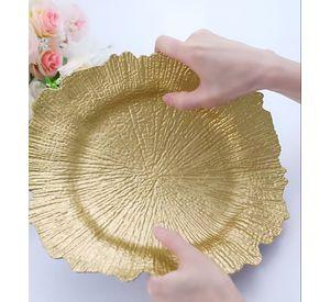 Set 3 Plato Redondo Dorado Arrecife Mesa Decorativo Jhn