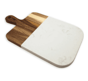 Tabla Aperitivo Rectangular Madera De Acacia Y Mármol Kawi® Color Café y mármol blanco Hygge