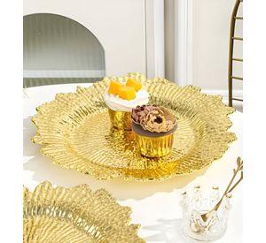 Set 3 Plato Redondo Dorado Arrecife Mesa Decorativo Jhn