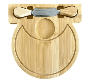 Tabla De Picoteo Con Asa En Madera 33x19cm Con 2 Utensilios Lisa