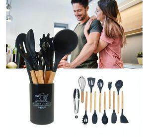 Set 12 Utensilios De Cocina Silicona Negro