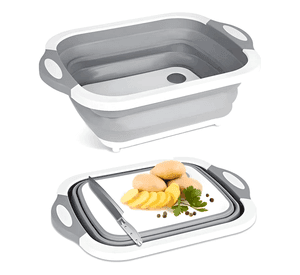 Tabla Para Picar 3 En 1 Escurridor Plegable Contenedor Color Gris Liso