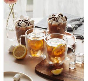 Set 2 Tazas Doble Pared De Vidrio 350ml T Capuchino La Cream