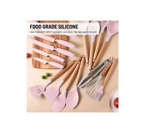 Set 19 Utensilios Cocina Silicona Acero Inoxidable Rosa
