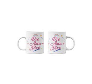 Tazones tazas blancas Rie, ama y vive Frase motivacion