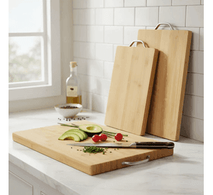 Set X3 Tabla De Picar De Bambu 22x32cm Con Mango Metalico