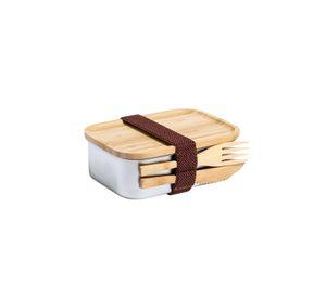 Contenedor Tupper Hermético Acero Cubiertos Bambú Sariul 600 ML