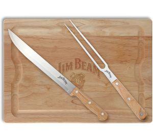 Set Tabla Madera Con Cuchillo Y Tenedor Parrillero Jim Beam