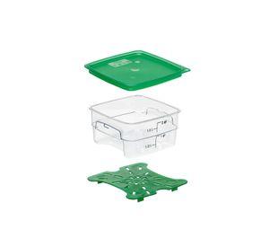 RECIPIENTE GRADUADO CUADRADO POLICARBONATO 2 LTS. CON TAPA VERDE Y DRENAJE
