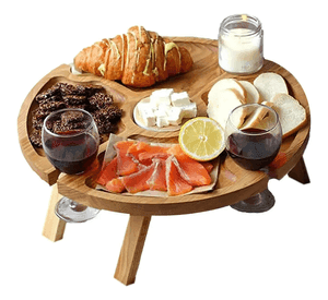 Mesa De Picnic Plegable Aire Libre Con Soporte Copas De Vino Geométrico Color Madera