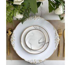 Set 3 Bajo Plato Base Decorativo Blanco Y Borde Dorado Jhn