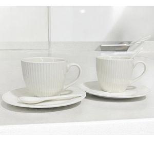 Pack 2 Tazas Con Plato Ceramica Cafe Te Set Blanco 250 ml